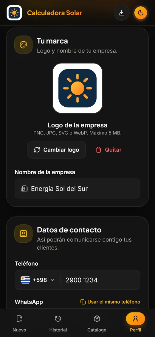 Perfil del instalador con logo