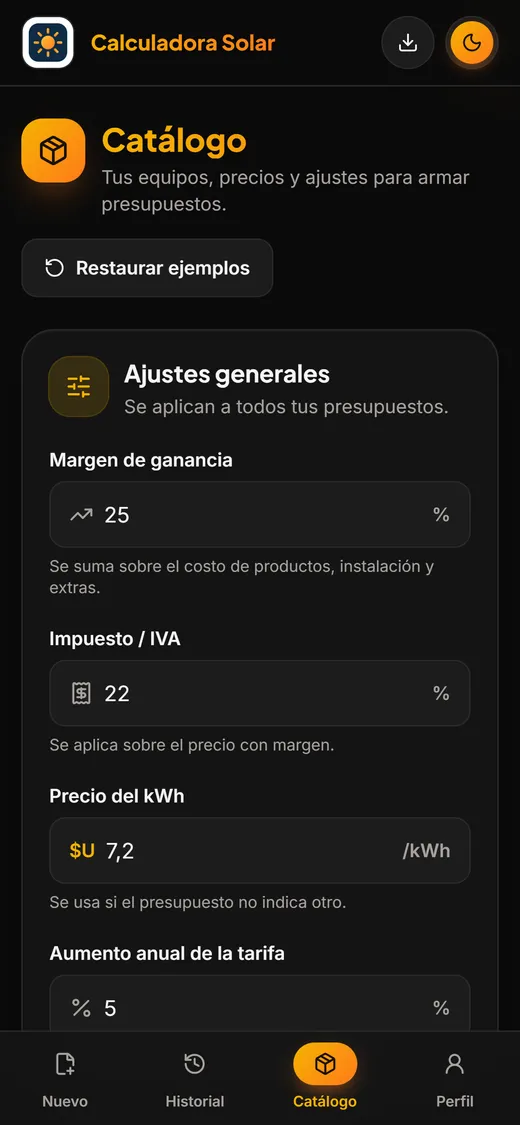 Catálogo de equipos y precios