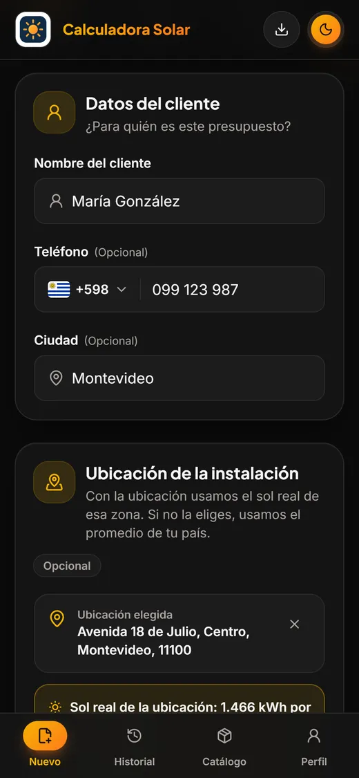Datos del cliente y ubicación de la instalación