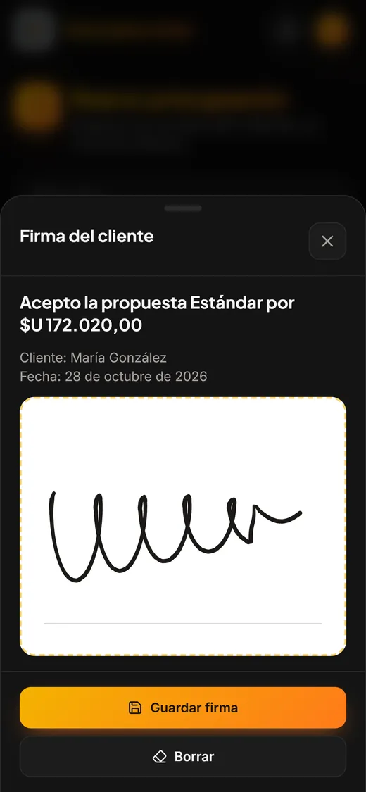 Firma del cliente en el celular